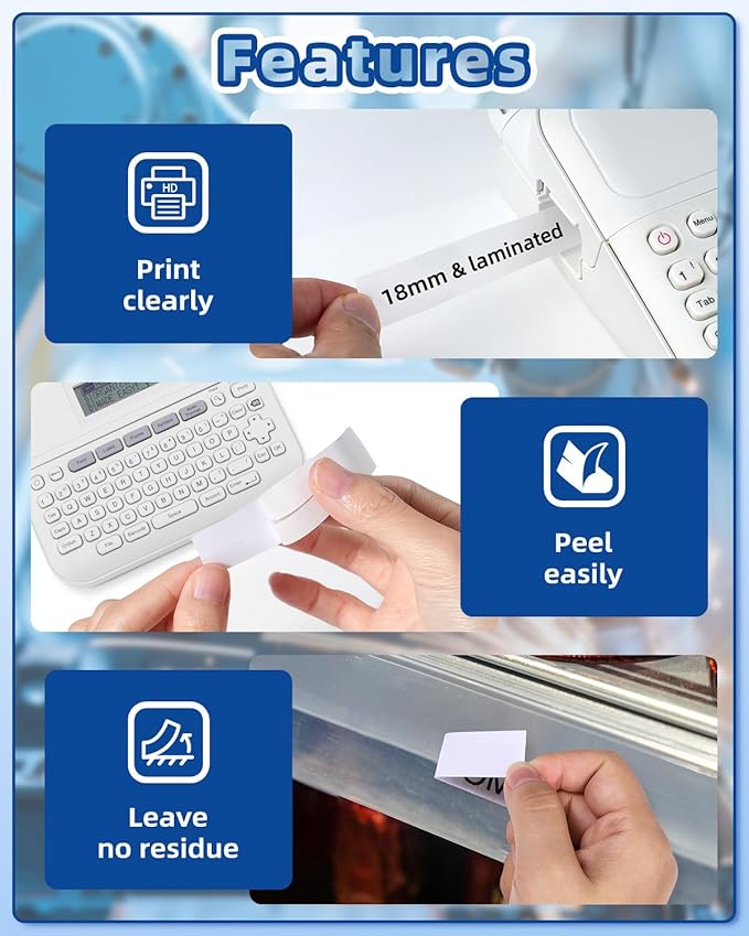 10-Pack 18mm 0.7 Inch Laminated White Tape Replace for Brother Label Maker Tape TZe-241 Compatible with P Touch TZ TZe 3/4" Black on White TZE241 for PTD410 PT-D400 PT-D610BT PTD600