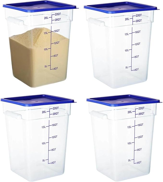 BIEAMA 4 Pack Food Storage Containers, 22 Quart with Lids, Square Commercial Containers with Scale, NSF, Polycarbonate, Clear