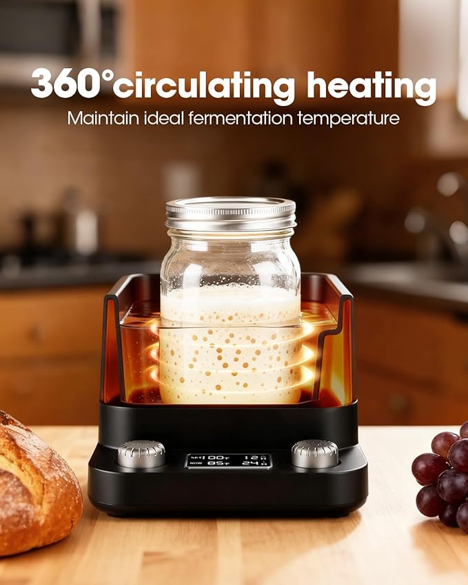 MQUPIN Sourdough Starter Warmer, Even Heating Water Bath Sourdough Warmer, 1°F Precise Thermostat (70-104°F),198H Timer, Smart Yeast Feeding Warmer for Kombucha Yoghurt Beer Fermentation (Black)