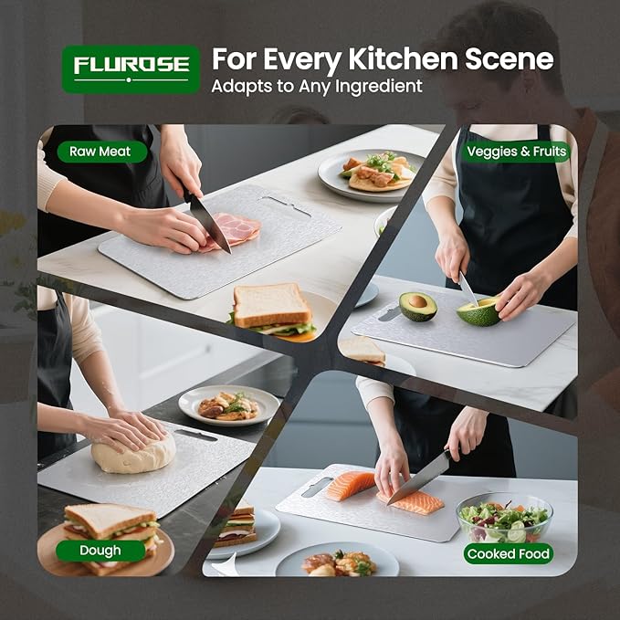 Titanium Cutting Board 6" × 9.5", 100% Pure Titanium Kitchen Cutting Board, Double-Sided Metal Chopping Board for Meat, Fruits & Vegetables, Lightweight, Durable & Dishwasher Safe