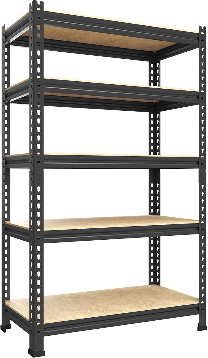 PrimeZone Storage Shelves 5 Tier Adjustable Garage Storage Shelving, Heavy Duty Metal Storage Utility Rack Organizer Shelf Unit for Warehouse Pantry Closet Kitchen Basement, 28" x 12" x 59", Black