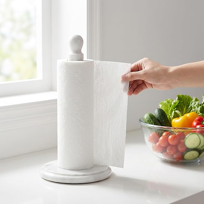 RADICALn Marble Paper Towel Holder Countertop 12.5" Inch White Handmade Toilet Paper Towels Stand for Bathroom Countertop, Paper Towel Holders & Hand Tissue Paper Organizer