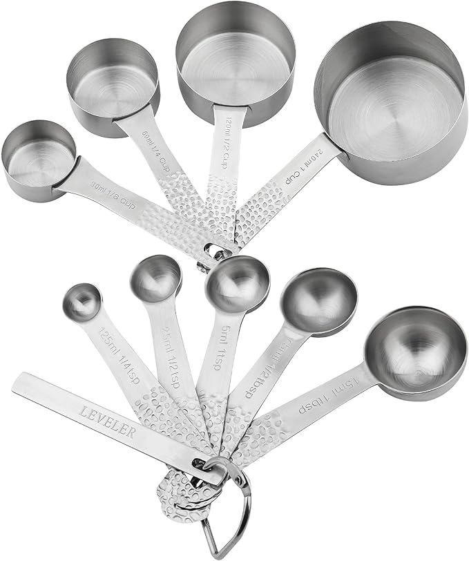 SUNMVEHOT Measuring Cups and Spoons Set, 18/8 Stainless Steel Measuring Cups and Spoons for Baking & Cooking, Metric & US 4 Kitchen Measure Cup and 5 Measure Spoon with Leveler for Liquid & Drying
