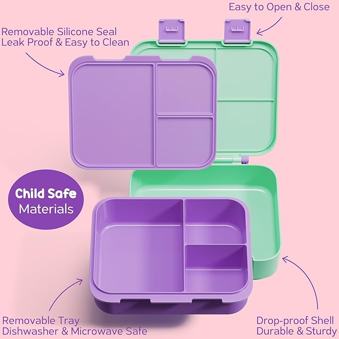 Fimibuke Bento Lunch Box for Kids with Food Jar, 32OZ Snack Lunch Container with 3 Compartments, Insulated Lunch Bag, 12OZ Leakproof Food Jar, Ice Pack Set for Age 3-12 Toddler Teen Girls Boys Daycare