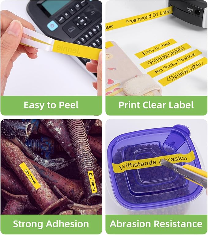 Freshworld Compatible with Dymo D1 Label Tape 45018 Replace for Dymo Label Maker Refills d1, Black on Yellow, 1/2 in x 23 Ft, for LabelManager 160 210D 260P 280 360D 420P PnP 220P 260P 500TS,6-Pack