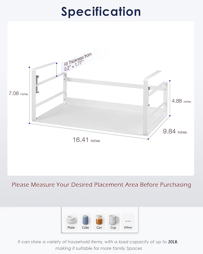 Nxconsu 2Pack Under Shelf Storage Basket Organizer Hanging Holder for Kitchen Cabinet Pantry Cupboard Desk Bookshelf Organization Space Saver Heavy Duty Slide-in Adjustable Mounting Clamp White Large