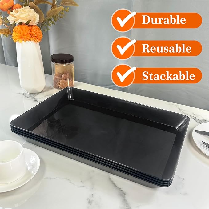 AMGBZT Serving Tray Platter, 6 Pcs Food Tray for Veggie Fruit Snack Dessert Cookie Cheese, Food Trays for Party Supplies Display, Plastic Platters for Serving Food, Large Trays, BPA Free