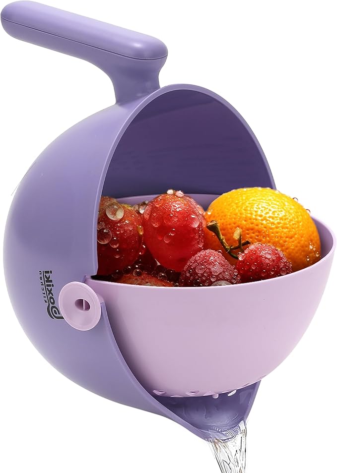 Multi Functional Draining Basket – Double Layer Colander & Bowl for Pasta, Fruits & Vegetables – Durable BPA-Free, Dishwasher Safe - Purple.