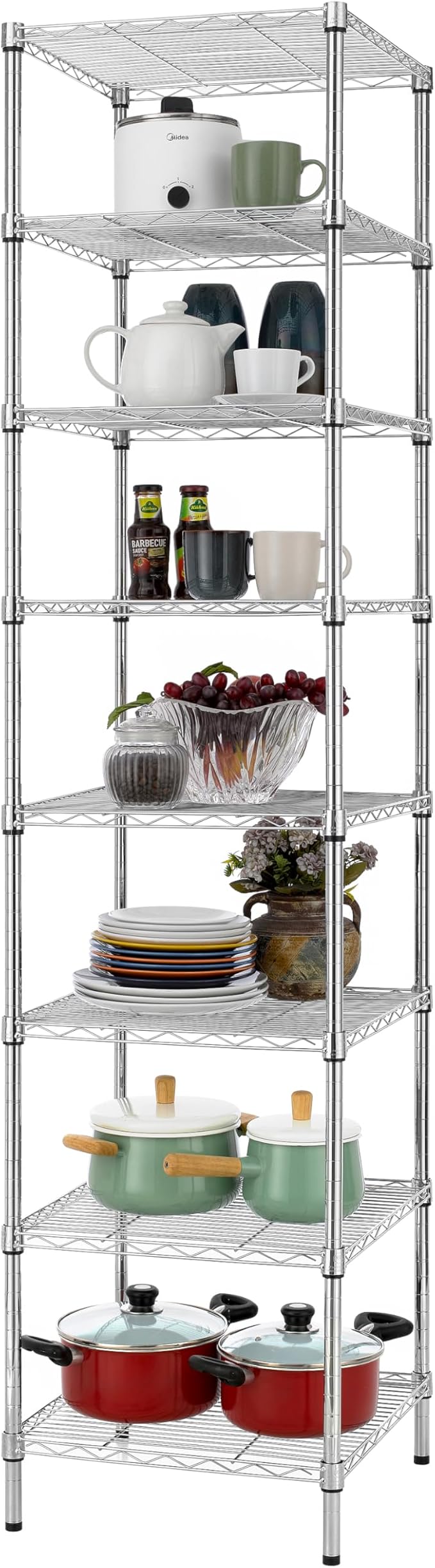 Finnhomy Heavy Duty 8 Tier Wire Shelving, 18x18x78.8 inches 8 Shelves Storage Rack with Thicken Steel Tube, Pantry Shelves for Storage, Adjustable Metal Shelving Unit, NSF Certified, Chrome