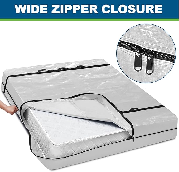 TICONN Mattress Bags for Moving, Heavy Duty Twin XL Mattress Cover Storage Bag with Full-Around Handle and Adjustable Buckles (Clear, Twin XL)