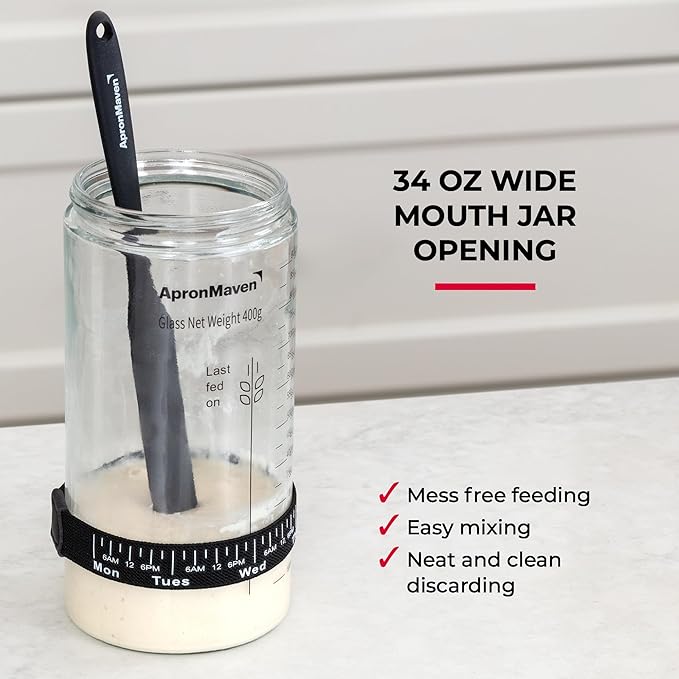 Complete Sourdough Starter Kit – Glass Jar with Lid, Kitchen Scale and More | Useful Birthday Gifts for Women, Bakers, Mom, Wife Christmas Gift Idea | Make Homemade Artisan Bread | Care for Your Sourdough Starter
