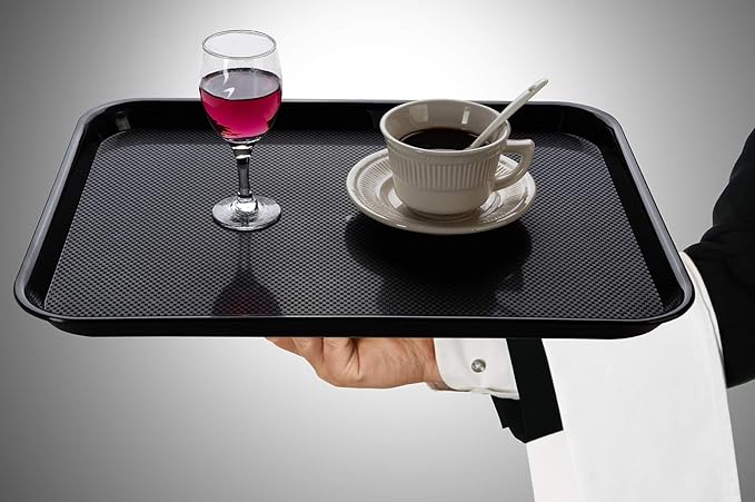 Eslite Rectangular Plastic Serving Trays,Fast Food Serving Cafeteria Trays,17"X13",Set of 6 (Black)