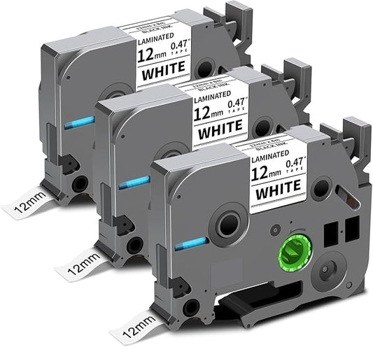Tze-231 12mm 0.47 Laminated White Tape Replace for Brother P Touch Label Tape Compatible with Brother Label Maker PTouch H110 D220 D600 D410 D210 D200 D400 P700 1280 1880, TZe Label Tape 1/2 Inch 3pk