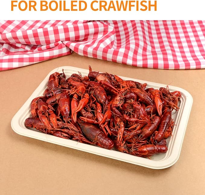 Celel 50 Pack 14 inch Disposable Food Trays Crawfish Trays, Large Paper Plates 14 inch Large Disposable Plates for Seafood Boil, BBQ, Dessert, Crawfish Boil Party Supplies