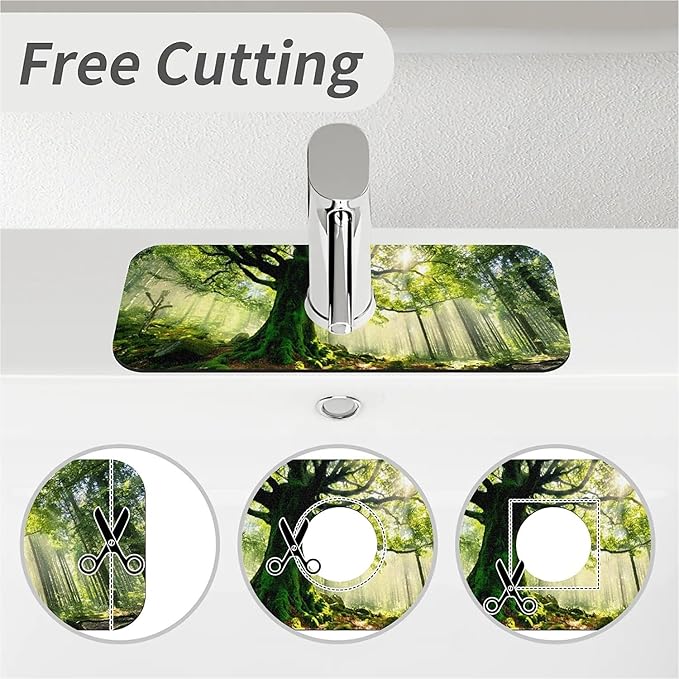 Kitchen Sink Splash Guard，Quiet Forest Faucet Mat Sink Gadgets-Super Absorbent Fast Drying Mat Drip Catcher for Kitchen, Bathroom,Sink Mat, Dish Drying Mat, Bathroom(15" X 5.5" )