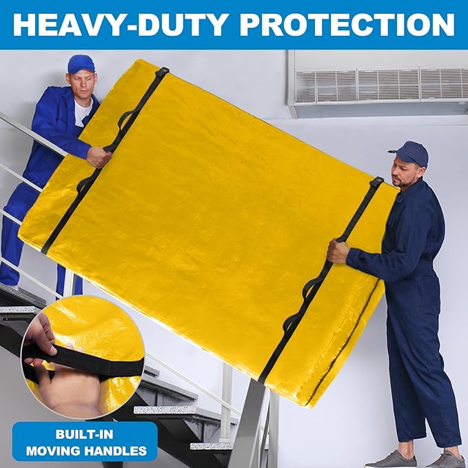 TICONN Mattress Bags for Moving, Heavy Duty King Mattress Cover Storage Bag with Full-Around Handle and Adjustable Buckles (Yellow, King)