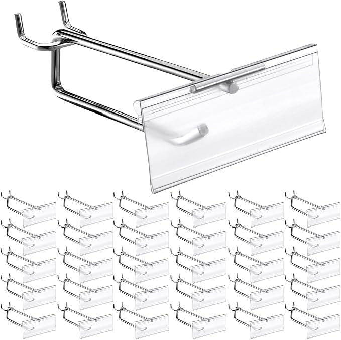 Thyle 50 Pcs Metal Scan Hook with Label Holder for 1/8" to 1/4" Pegboard, Peg Board Hooks with Price Tag, Pegboard Wall Accessories, Metal Hooks for Home Garage Retail Display Supplies (4 Inch)