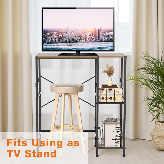 Mini Fridge Stand with Storage Shelves, Upgraded 3-Tier Mini Fridge Cabinet Stand Baker Rack for Microwave Coffee Maker Sturdy Metal Wood Desk Fits Dorm,Kitchen, Apartment, 33.4Wx15.7Dx37.2H, Brown