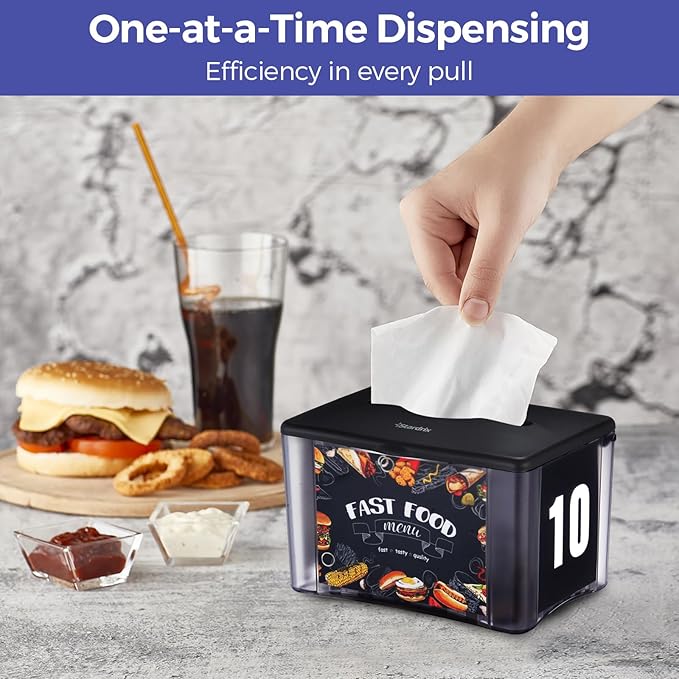 Stardrix 3-Pack Interfold Tabletop Napkin Holder, Commercial Restaurant Napkin Dispenser with 4-Sided Marketing Insert Display, Easy-Access Black Napkin Dispenser for Counters & Tables