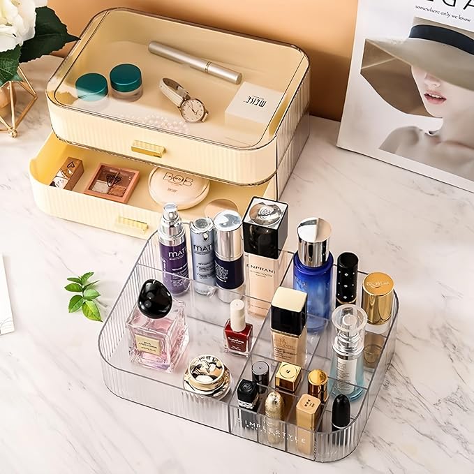 Decorcode 2 Pack Stackable Makeup Organizer with Drawers, Bathroom Storage for Eyeshadow Palettes, Cosmetics, and Beauty Supplies. Ideal for Vanity Counter, Cabinet, Entryway Table, Desk