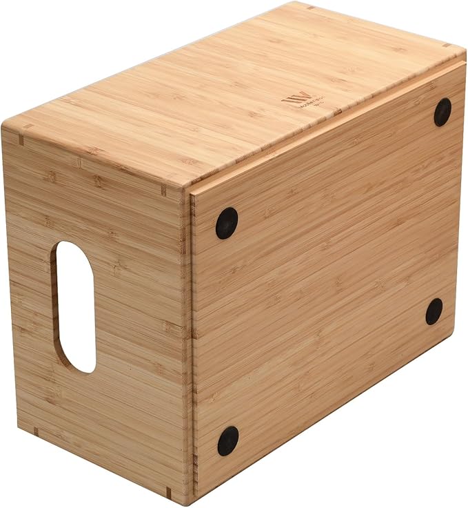 MobileVision Bamboo Storage Box with Open Front Stackable Bin Organizer to use in kitchen pantries, cabinets and countertops, 12 x 9 x 6 inches