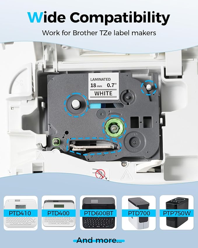 TZe-241 for PT-D400 D410 D460BT D610 D610BT Cube Plus Label Maker Compatible with Brother P Touch Label Tape 18 mm (3/4) Inch TZe241 Refills Tz Tape 18mm 0.7 Laminated White, 26.2 Feet (8m), 5-Pack