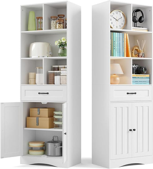 Gizoon Storage Cabinet, 71'' H Bathroom Storage Cabinet with Doors & Drawers, Kitchen Pantry with Adjustable Shelves, Anti-tip, Metal Handle, for Living Room, Office, Bathroom, White