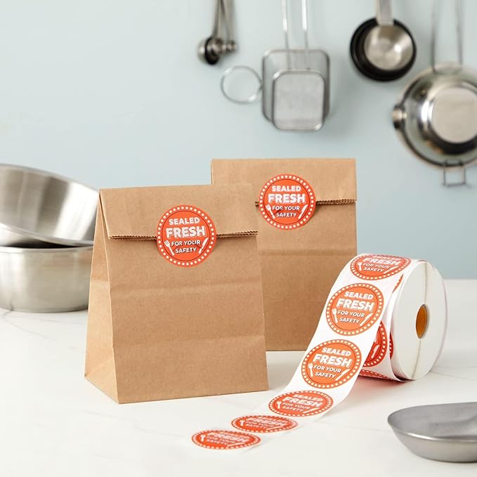 Stockroom Plus Tamper Proof Stickers - Fresh-Seal Food Stickers - Plastic Bakery Container Labels - Tamper-Evident Laminated Labels - 2 in Round, Red, Pack of 1000