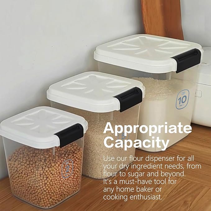 20LBS Flour Container - Rice Dispenser 20LBS/10KG/10.5Qt Food Cereal Container Bins with Measuring Cup for Household Pantry Organization