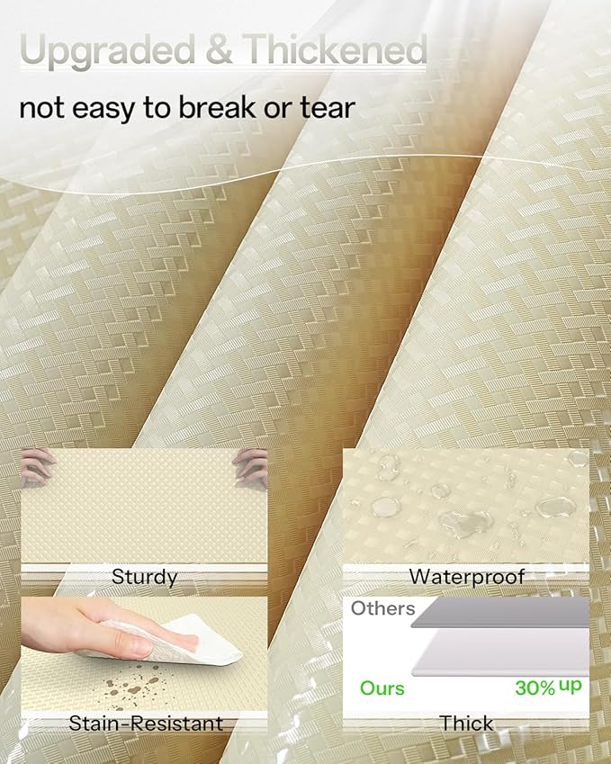 Shelf and Drawer Liner for Kitchen Cabinet, Non-Adhesive 24in x 240in Waterproof Contact Paper Refrigerator Liners Thickened Durable EVA Material Non Slip Mat for Dresser Cupboard Pantry Protector