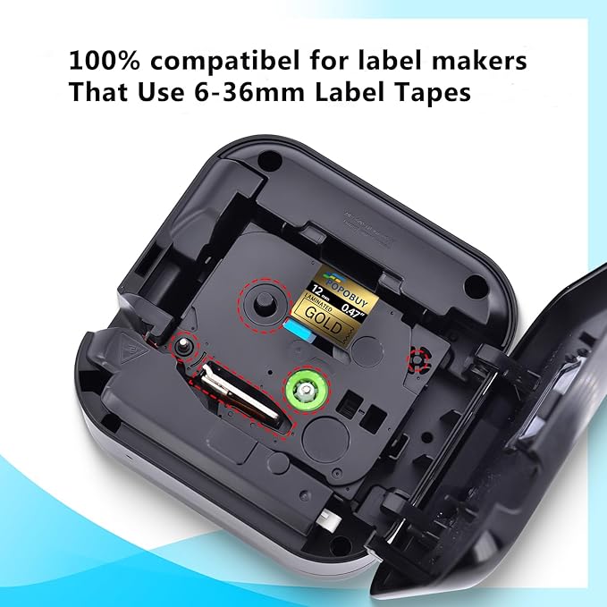 TZ TZe 12mm 0.47 Laminated Gold Tape Compatible for Ptouch TZ831 TZ-831 TZe-831 TZe831 Label Tape for PTD210 PTD400 PTD220 PTH110 Label Maker, 5 Pack Black on Gold