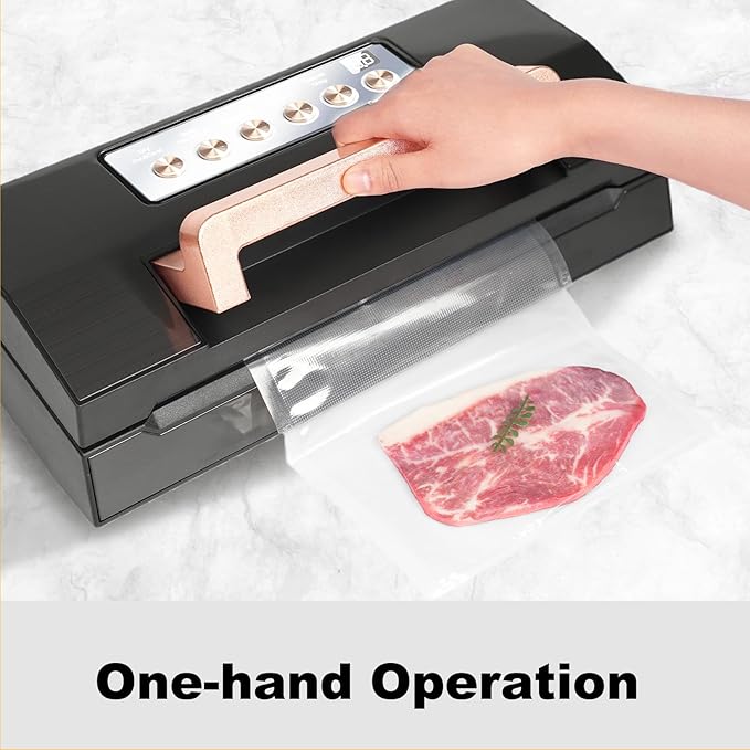 Black Stainless Steel Automatic Food Vacuum Sealer Machine, Commercial Vacuum Sealer for Food with Leak-Proof Double Heat Seal, One Touch Operation, Easy-Lock Handle, Built-in Cutter&Storage