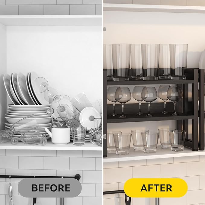 KOPEAYA Kitchen Countertop Shelf Organizer, 3 Tier Large Kitchen Storage Spice Rack Cabinet Organizer with Metal Leg for Countertop Pantry, Coffee Bar Organizer, Bathroom Countertop Organizer, Black