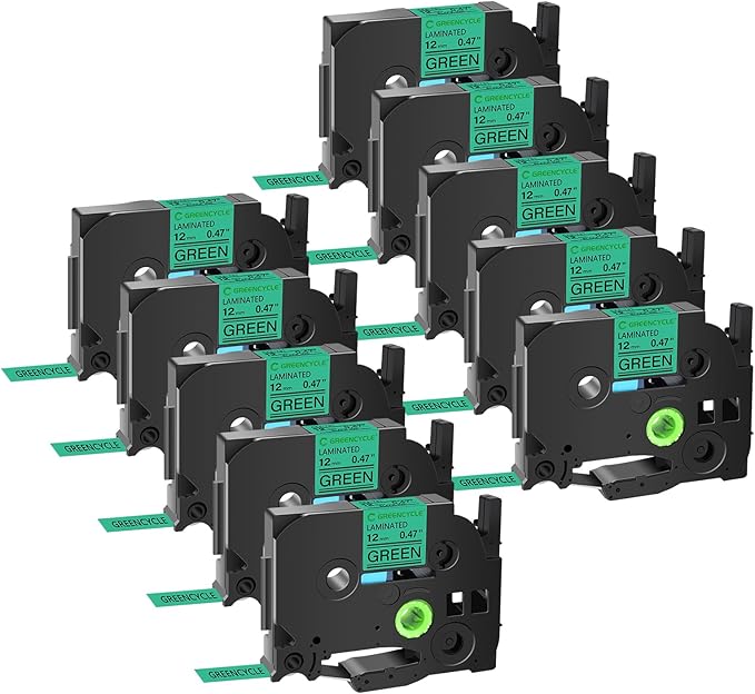 GREENCYCLE 10 Pack Compatible for Ptouch TZe731 AZE-731 TZ731 TZ-731 1/2" 12mm 0.47 inch Laminated Black on Green TZ AZe Tapes Used in PTD210 PT-D200 PTD600 D400 PTH110 Label Makers