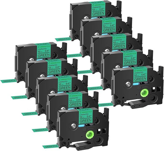 GREENCYCLE 10 Pack Compatible for Ptouch TZe731 AZE-731 TZ731 TZ-731 1/2" 12mm 0.47 inch Laminated Black on Green TZ AZe Tapes Used in PTD210 PT-D200 PTD600 D400 PTH110 Label Makers