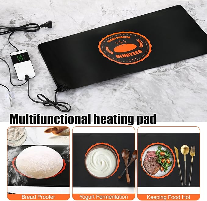 BLUBYEES Digital Sourdough Starter Bread Proofer Warming Mat – Heated Dough Proofing Pad with Precise Temperature Control & Timer for Bread Rising, Yogurt & More