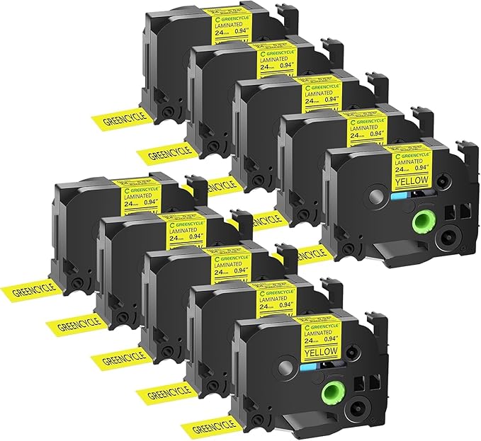 GREENCYCLE Compatible for 24mm 0.94" Black on Yellow AZE-651 TZe651 TZ-651 TZ651 Laminated Label Tape for Ptouch PTD600 PTD600VP PTP700 PT-P710BT PTP750W PT2430PC PT-P900W PTP750W (10 Pack)
