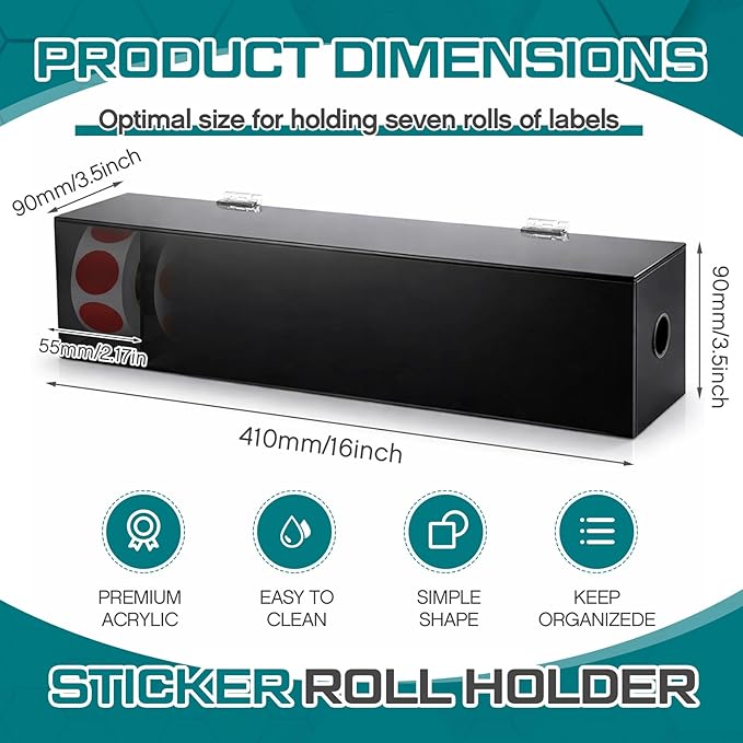 Day of The Week Sticker Dispenser 2.17" Square Acrylic Sticker Roll Holder Covered Label Dispenser Wall Mount 7 Slot Holder for Office Desktop Stickes, Black, Single Layer(No Label)