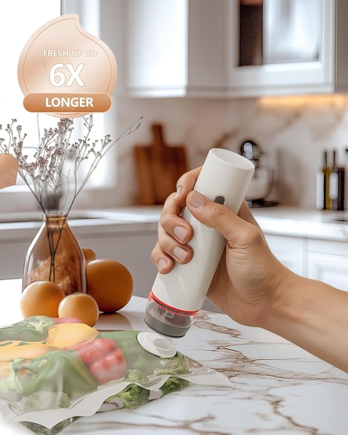 Vacuum Sealer for Food with 30 Reusable Vacuum Bags, 6X Freshness Lock, Cordless Compact Handheld Vacuum Sealer Machine for Kitchen
