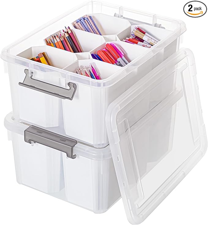 Citylife 17 QT Plastic Storage Bins Clear Storage Box with Lids Multipurpose Stackable Storage Containers for Organizing Tool, Craft, Crayon, 2 Packs
