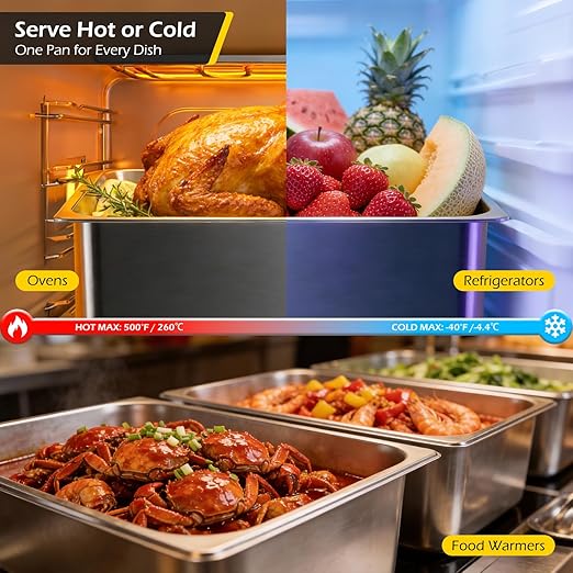 Dyna-Living 3 Pack Full Size 6 Inch, 8 Inch Hotel Pan Perforated Steam Table Pans with Lid Stainless Steel Chafing Dish Pans Commercial Food Pan for Catering Buffet Hotel Home Restaurant Supplies