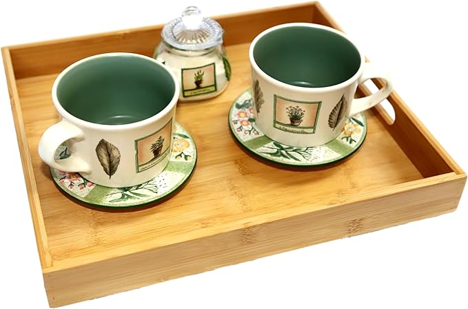 Bamboo Storage Bin - Multipurpose, Stackable Open Front Storage Bin with Bamboo Serving Tray Lid for Kitchen & Pantry - Stylish Lattice Design