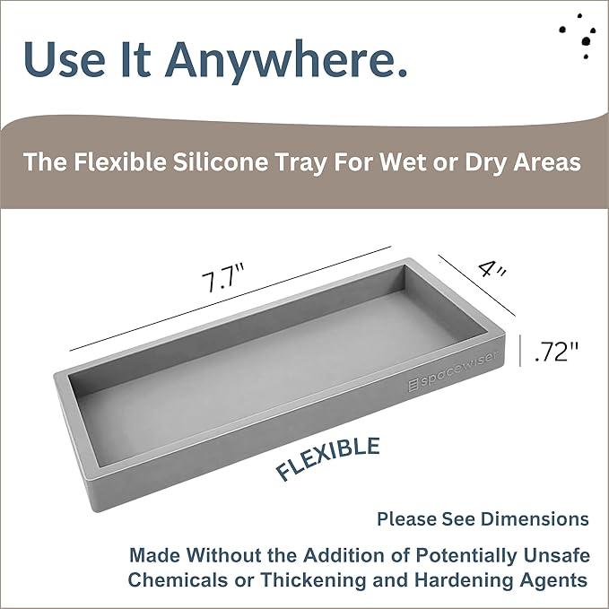 Spacewiser Countertop and Vanity Tray - Small 7.7" Silicone Tray for Soap Dispenser Bottles, Bathroom Trays, Kitchen Sink Soap Trays, Sink Caddy Kitchen Sinks Organizer, Soaps Dish & Sponge Holder Mat