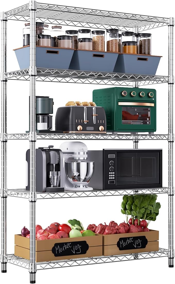 1750 LBS Storage Shelves 5-Tier Utility Shelving Unit Steel Organizer Wire Rack for Home,Kitchen,Office,Garage, Capacity 17.7" D x 47.2" W x 72.3" H | Organizer Wire Rack, for Home, Kitchen, Office, Garage, 1750 LBS Capacity