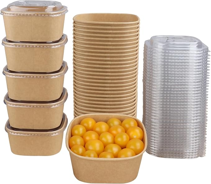 JAYEEY 22 oz Disposable Kraft paper bowls with lids,Food containers Soup Bowls Party Supplies Treat Bowls 50 Pack