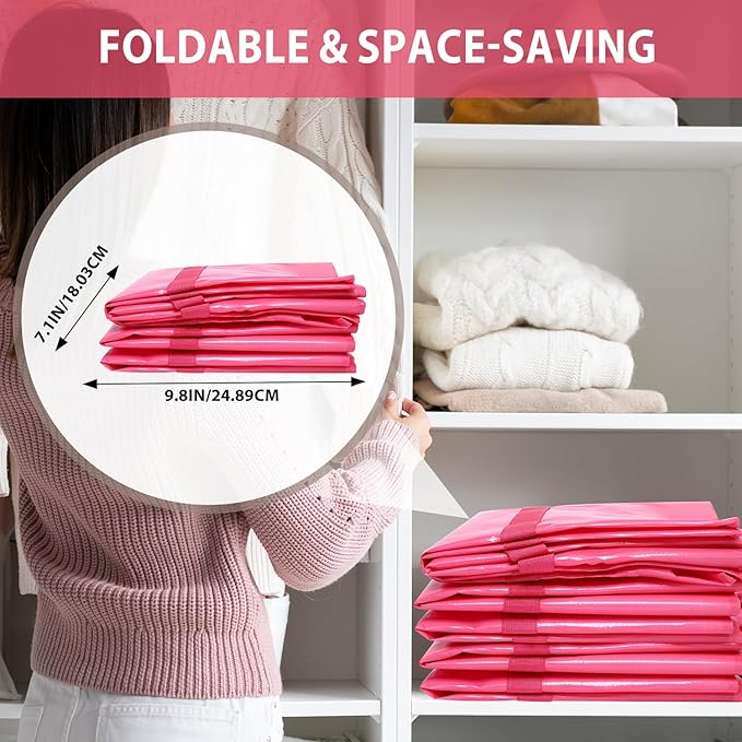 6 Pack Moving Bags Heavy Duty, Extra Large Moving Bags, Moving Supplies, Storage Bags with Handles and Zippers, Waterproof Totes for Storage Space Saving Packaging Shipping and Travel(Pink)