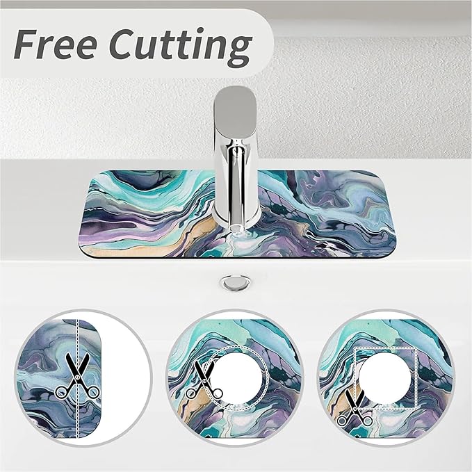 Kitchen Sink Splash Guard，Cool colors abstract marble Faucet Mat Sink Gadgets-Super Absorbent Fast Drying Mat Drip Catcher for Kitchen, Bathroom,Sink Mat, Dish Drying Mat, Bathroom(15" X 5.5" )