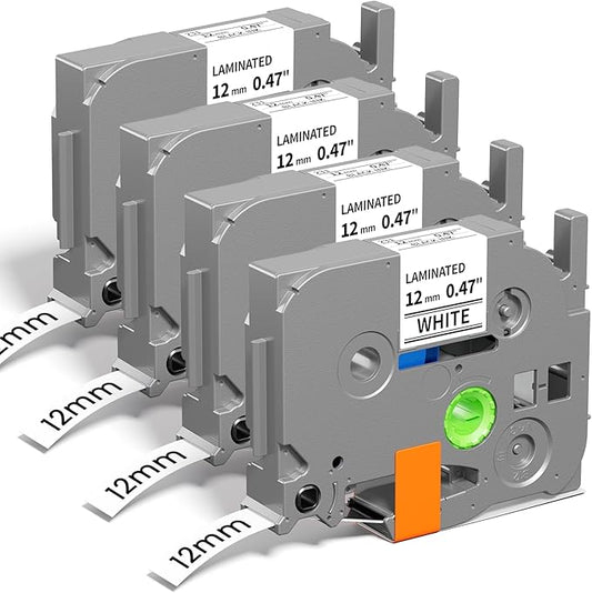 Replacement for Brother P Touch Label Tape TZe-231 TZe231 TZe TZ 12mm 0.47 Laminated White Label Maker Tape for Brother PT-D210, PT-D220, PT-H110, PT-D400, PT-D410, PT-D600, 12mm x 8m, 4-Pack