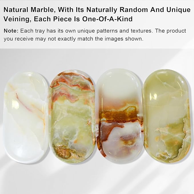 SWRONP Marble Tray for Kitchen Counter,Stone Tray for Bathroom Countertop,Dresser Small Vanity Decor,Storage Trays for Perfumes,Candles,Jewelry (Greener)