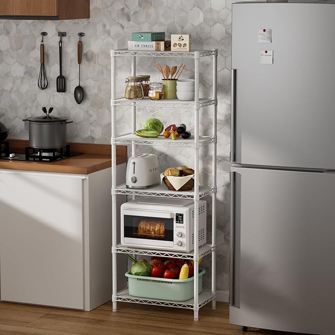 4 Tier Shelves Storage Shelf Wire Closet Bathroom Organizers Metal Pantry Kitchen Garage Shelving Unit Laundry Room Organization Home Rack Net Basket Black 14”D X 36”W X 58”H